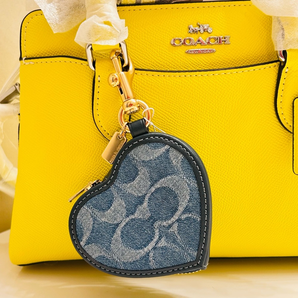 Coach Denim Blue Heart Keychain/ Bag Charm/ Wallet - Picture 15 of 15